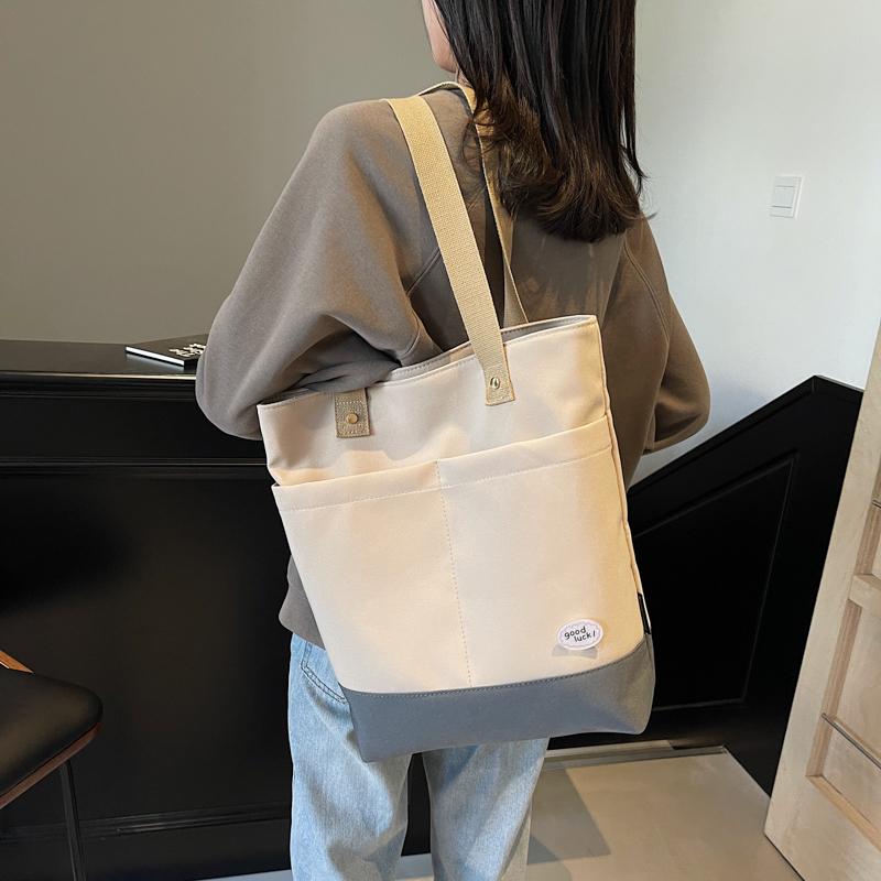 Commuter Tote Bag Women Color Block Underarm Bag Student Shoulder Bag