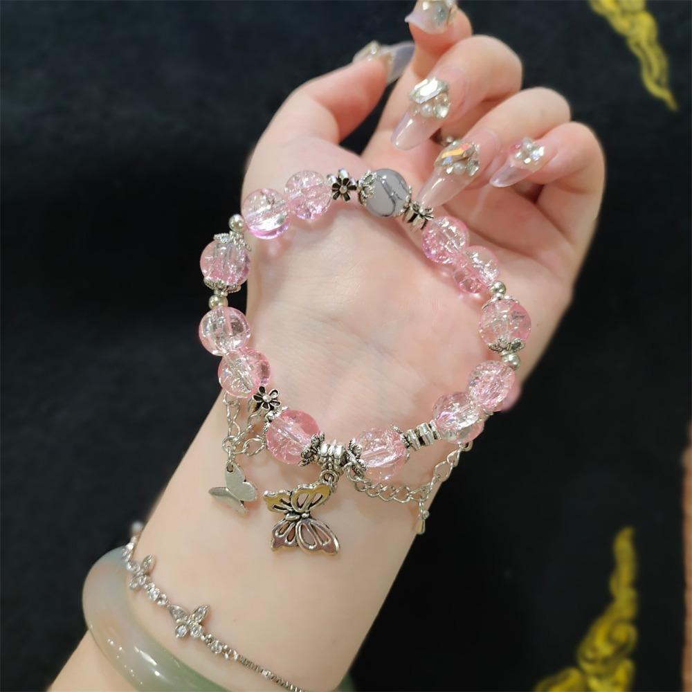 

Elastic Charm Bracelet Glass/Glaze/Alloy Colorful Beaded Bangles Fashion Wrist Chain Anniversary рожевий