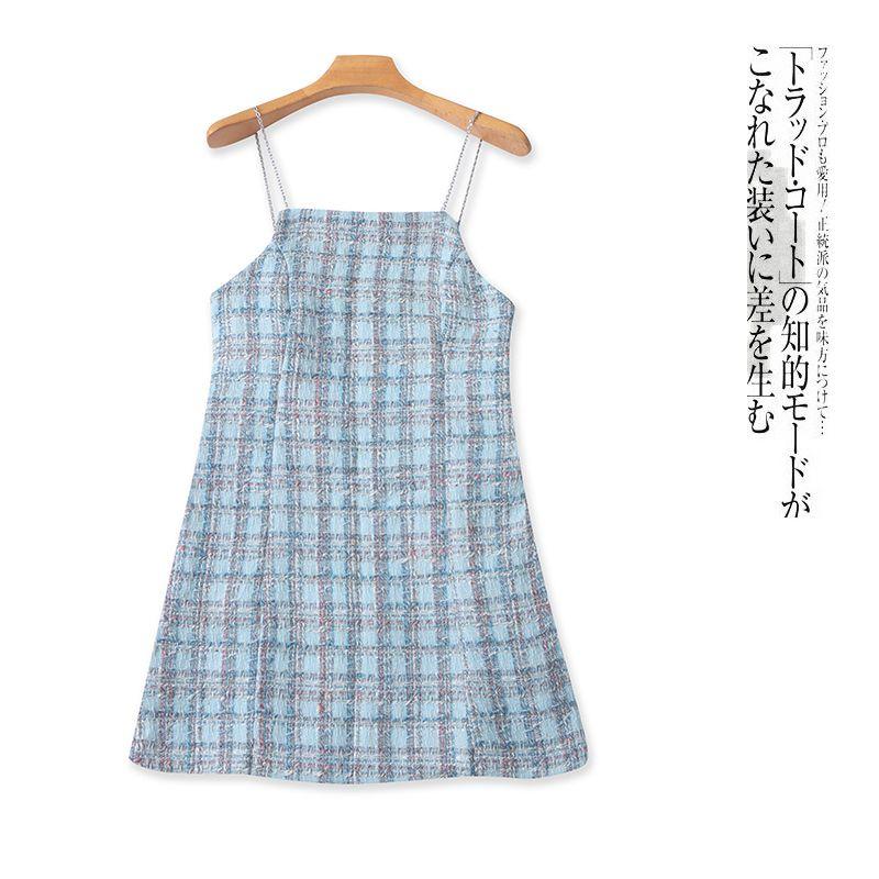 

Классический стиль юбка на подтяжках весна и осень новое поступление внешняя торговля женская одежда стильная металлическая цепочка бретели открытая спина юбка 30575 Light blue bottom lattice A- 5-1-1 S