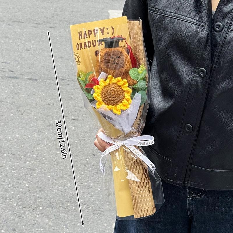 Crochet Flowers Bouquet Graduation Bouquet Teacher's Day Gift Bear Bouquet Hand Woven Graduation Gift for Teachers and Student