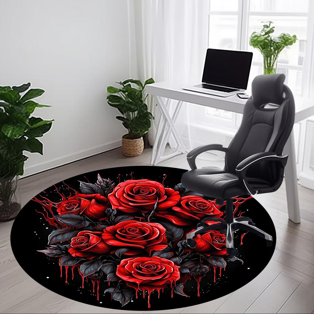 1pc Gothic Roses Carpet for Office Non-Slip, Round Carpet, Soft & Comfortable, Carpet for Office, Lightweight Round Floor Mat