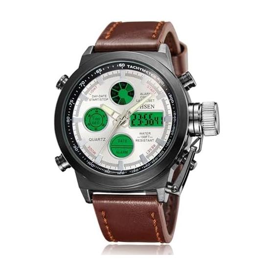 Men's Military Ana-Digital Display Waterproof: LED Genuine Leather Strap Japanese Quartz Antique Stylish Popular Men's Accessories - Father's Day,