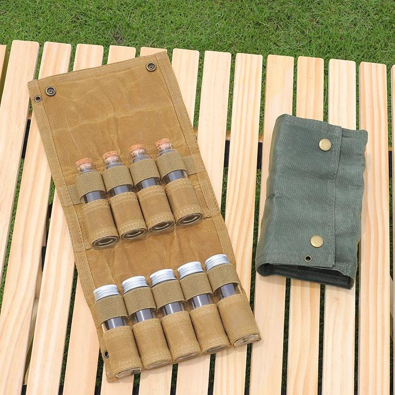 Outdoor Camping Seasoning Bottle Storage Waterproof Seasoning Bottle Barbecue Seasoning Bottle Set Canvas Bag 4