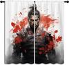 Japanese Animation Rod Pocket Blackout Curtains For Boy Girl Bedroom, Black White Ink Abstract Art Thermal Insulated Home Window