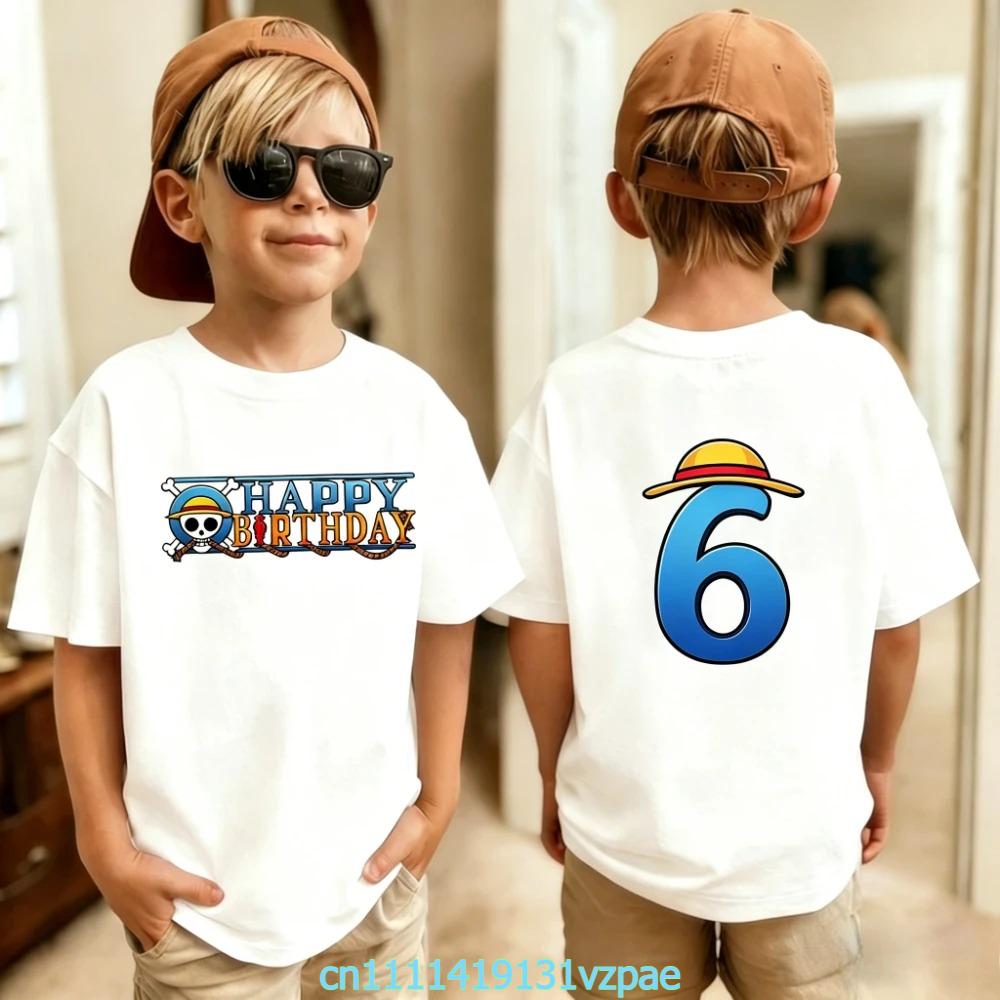 One Pieces Boy Girl TShirt Summer Kids Top Anime Birthday Number Theme 110 Years Old Cartoon Tees Kid Birthday Gifts