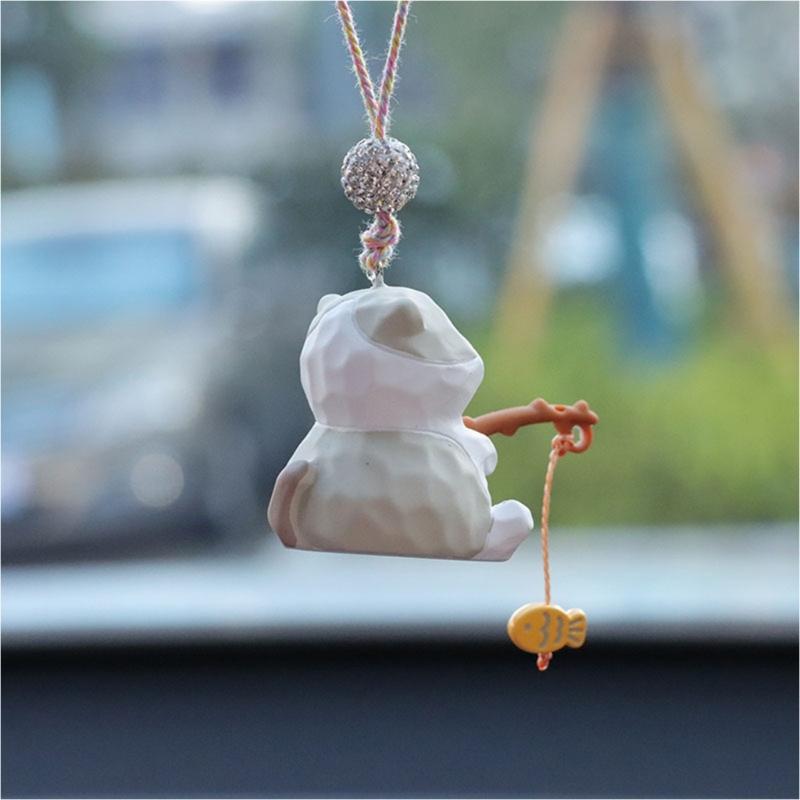 Fishing Cats Car Rear View Mirror Pendant Hanging Ornament Car Decoration Funny Car Interior Decors Gift for Women Men