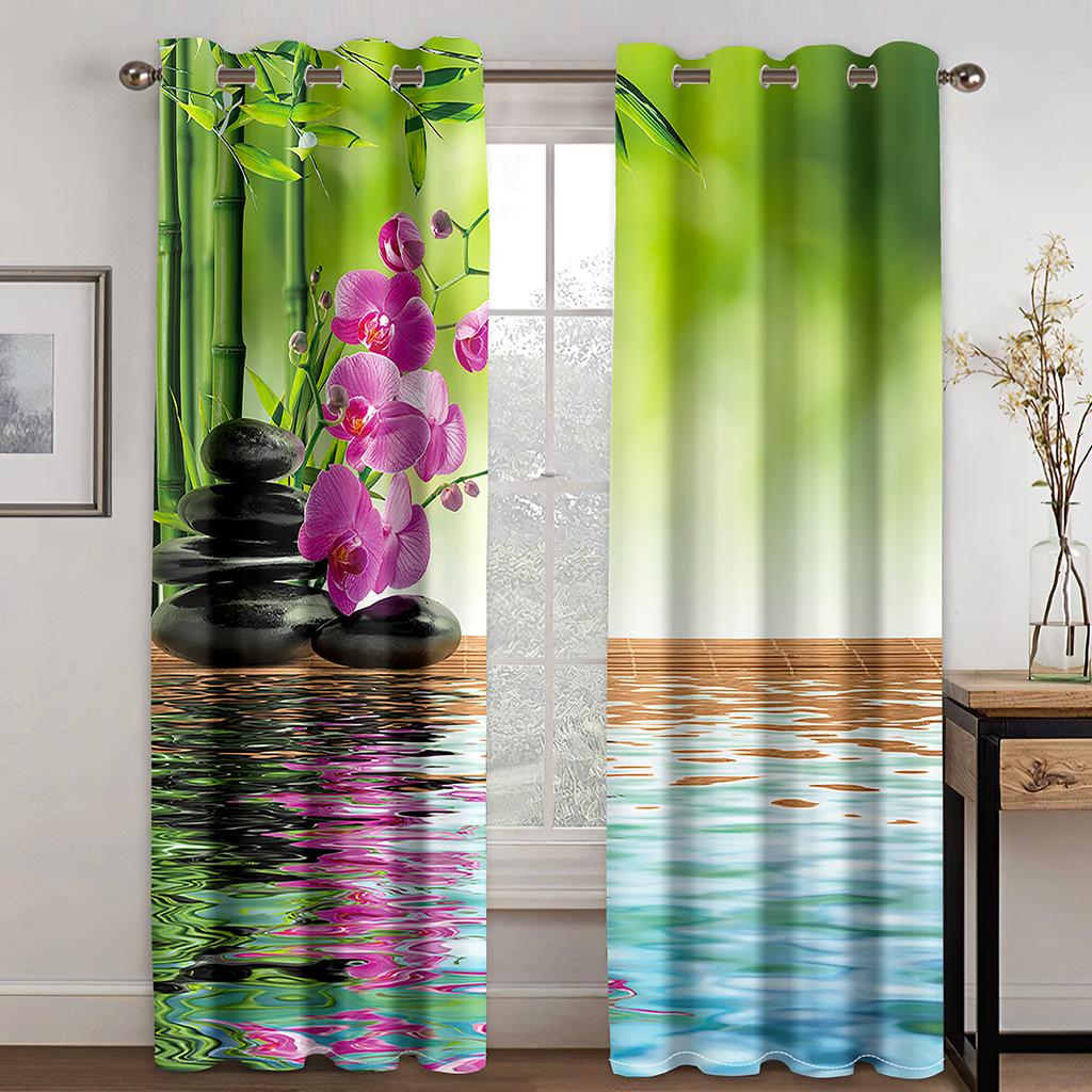 2PCs Buddhist Zen Meaning Bamboo Leaves Rod Through Curtains for Living Room Window Curtain Bedroom Decorative Free Shipping