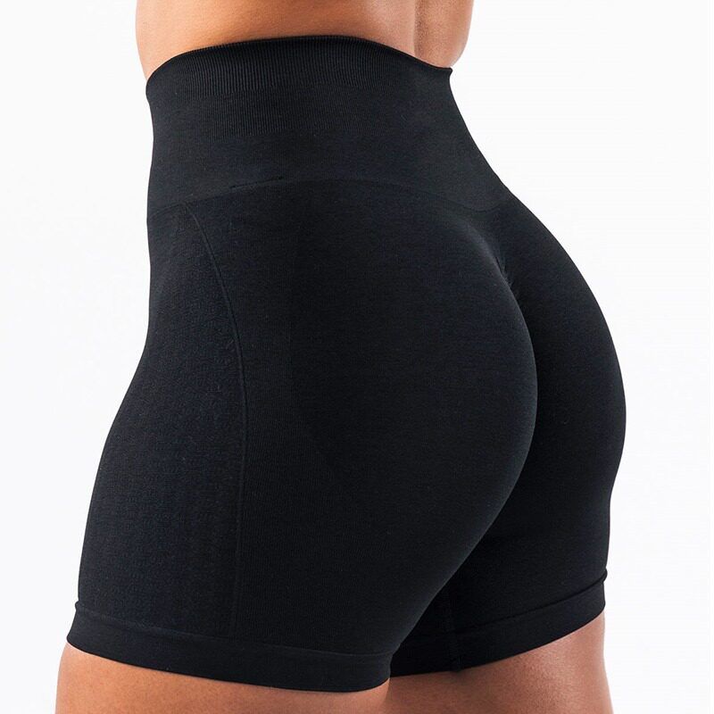 Seamless Butt-Enhancing Women s Elastic Training Running Fitness Tight Shorts European and American Alp Peach Butt-Lifting Sports Shorts Black M