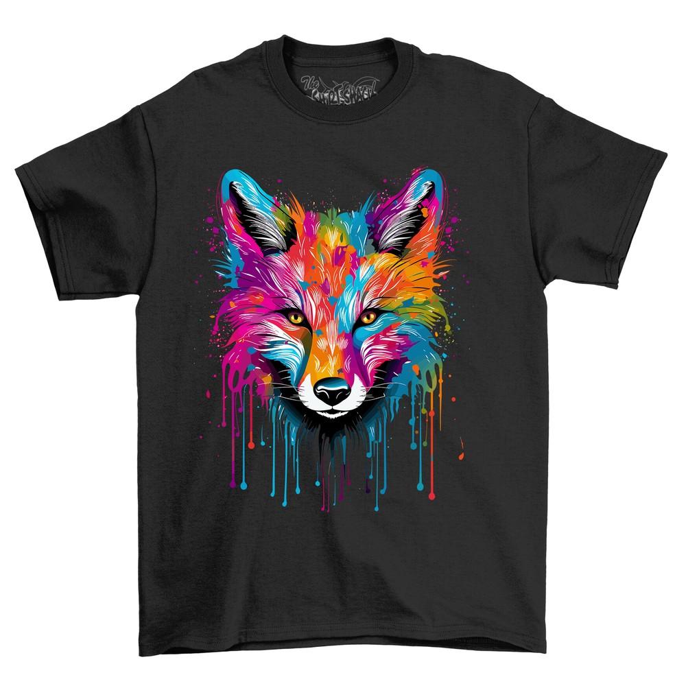 Fox Head Dripping Paint Funny T-Shirt - Colorful and Creative! Unisex Printed De