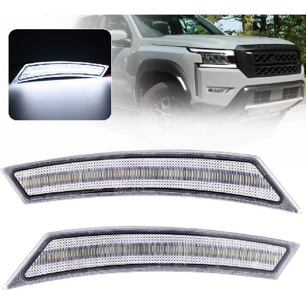 2PCS Led Front Bumper Reflector Side Marker Light for 2022 2023 2024 Ni'ssan Frontier Led Turn Signal Light White Side Signal Indicators OEM
