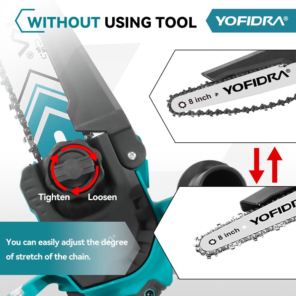 YOFIDRA 8-Inch 4500W Brushless Electric Pruning Saw Cordless Chainsaw for Woodworking Compatible with Makita 18V-21V Battery