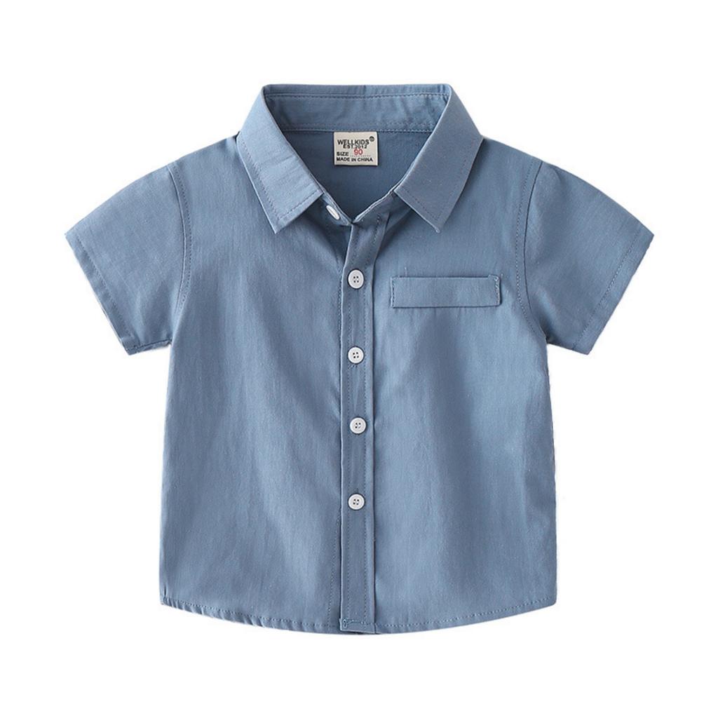 Boys' Cotton Short Sleeve Shirt Color Collared Casual Top for Everyday Outfits