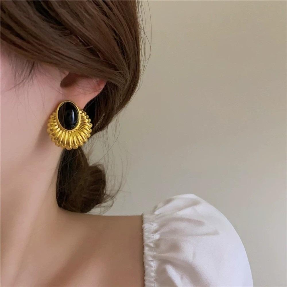 Geometric Oval Earrings Elegant Jewelry Vintage Drop Metal Earrings Party