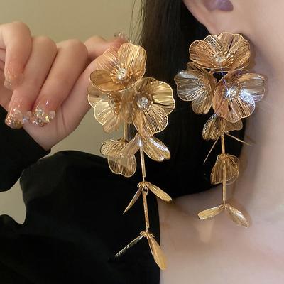 FTCY Bohemian Flower Tassel Earrings for Women Vintage Gold Color Exaggerated Hanging Earring Party Jewelry Gift