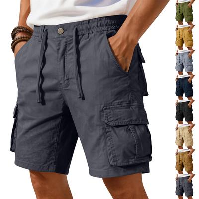Herren Cargoshorts Lockere Passform Kordelzug Taille Mehrere Taschen Leichte Baumwolle Lässige Outdoor-Shorts