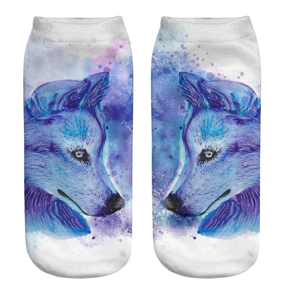 Cute Casual Work Business Cotton Socks 3D Wolf Head Print Medium Sports Socks 