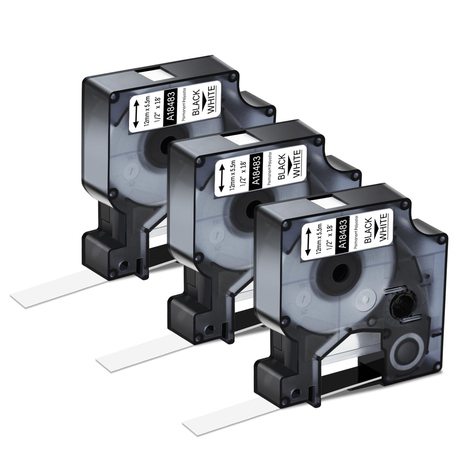 

3/5/10PK Compatible for Dymo IND Permanent Polyester Label A18482 18483 18484 Black on White Label Tape For DYMO Rhino 1000 4200 (as the picture,9mm)