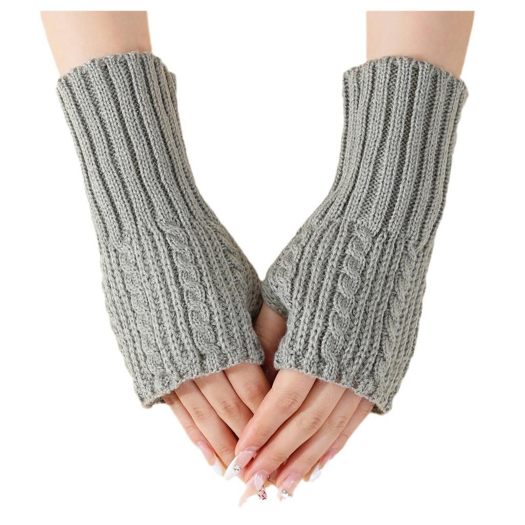 Nové krátkoprsté rukavice s odhalenými prsty pro ženy Podzim a Zima Pletené vlněné návleky Teplé a odolné proti chladu Módní návleky na paže s odhalenými prsty