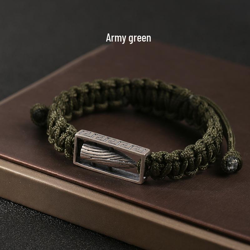 

Браслет з паракорду чоловічий ретро зі срібла 925 проби з головою кулі Вузол Дракона - Вовчий Воїн Ручна Плетінка Мілітарі Видання армія зелений колір