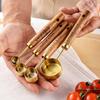 8-Piece Rose Gold Stainless Steel Measuring Spoon & Cup Set with Acacia Wood Handles