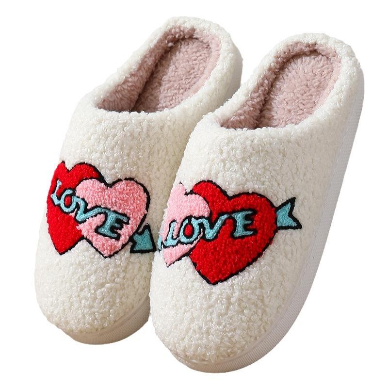 Winter Valentine's Day Cotton Slippers Women's Indoor Home Couple Smiley Face Plush Warm Slippers Winter