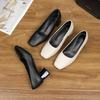 2025 Women's Black Soft Leather Square Toe Chunky Heel Formal Work Heels for Professional Attire