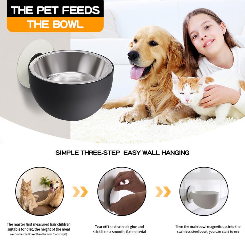 Dog Bowl Wall Mount Stainless Steel Anti Spill Magnetic Dog Food Bowls Elevated Pet Bowl Fixed Mounted Cat Bowl Dishwasher Safe bianco