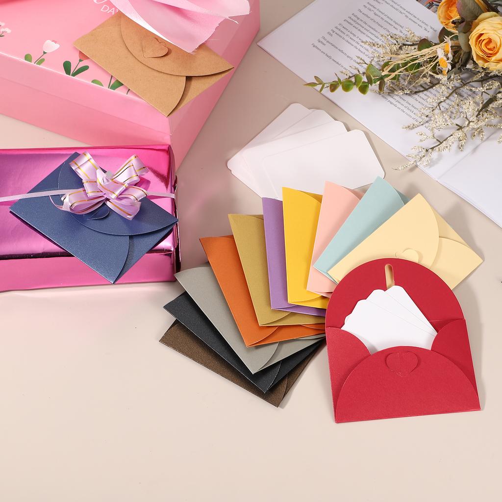 50Set Mini Heart Clasp Envelopes with Blank Note Cards for Gift Wedding Invitation Graduation Holiday Thanksgiving Day Christmas