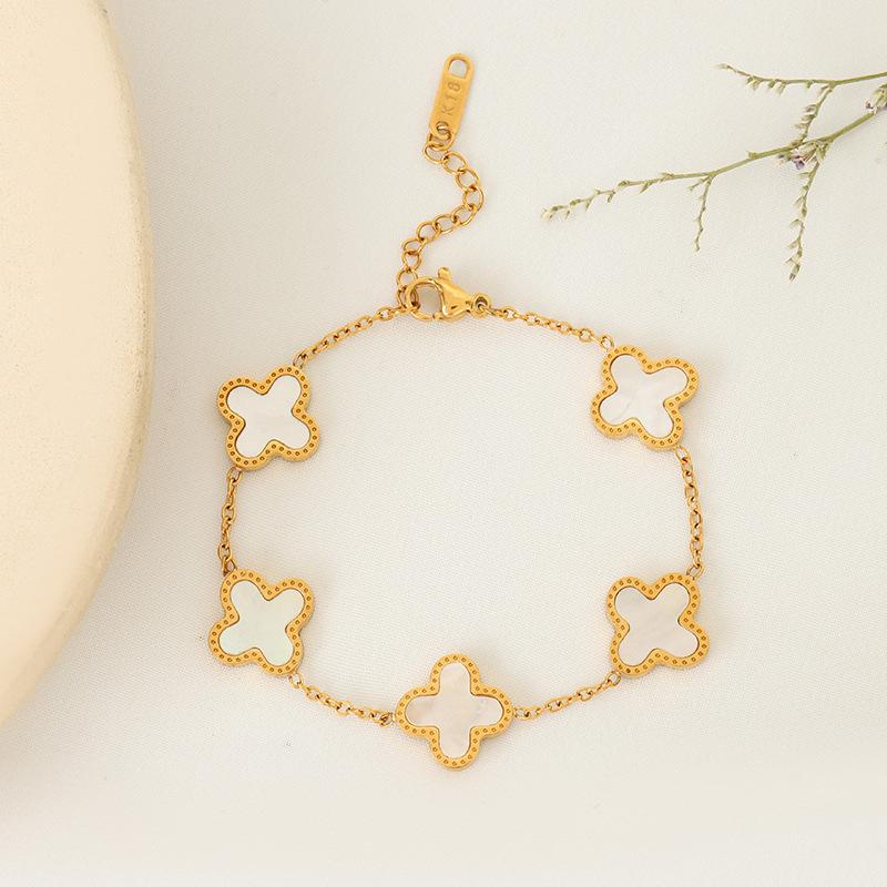 Brățară nouă cu trifoi cu patru foi pentru femeie simplă Ins Cinci flori sidef Noroc Trifoi cu patru foi Bijuterii cu sute de mâini