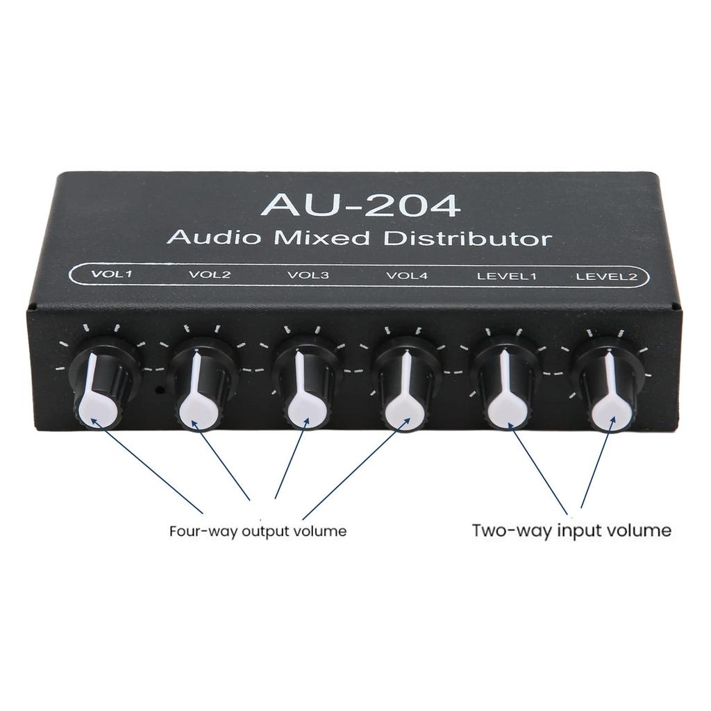 Portable Audio Mixer, Stereo Sound Signal Mixer, 2-in, 4-out, 3.5mm Interface, Stereo Headphone Amplifier Mixer for Studio and Stage Use