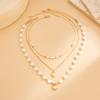 Salircon Exquisite Imitation Pearl Love Heart Pendant Necklace Women Multilayer Trendy Elegant Metal Clavicle Chain Y2K Jewelry