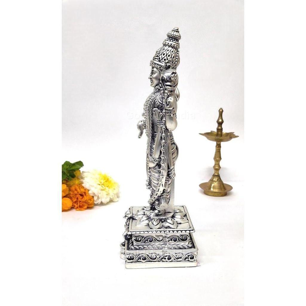 Lord Tirupati Balaji Silver  Matte Idol with Garuda for Car Dashboard | Vishnu Ji Idol for Office Desk | Venkateswara Swamy Murti for Home