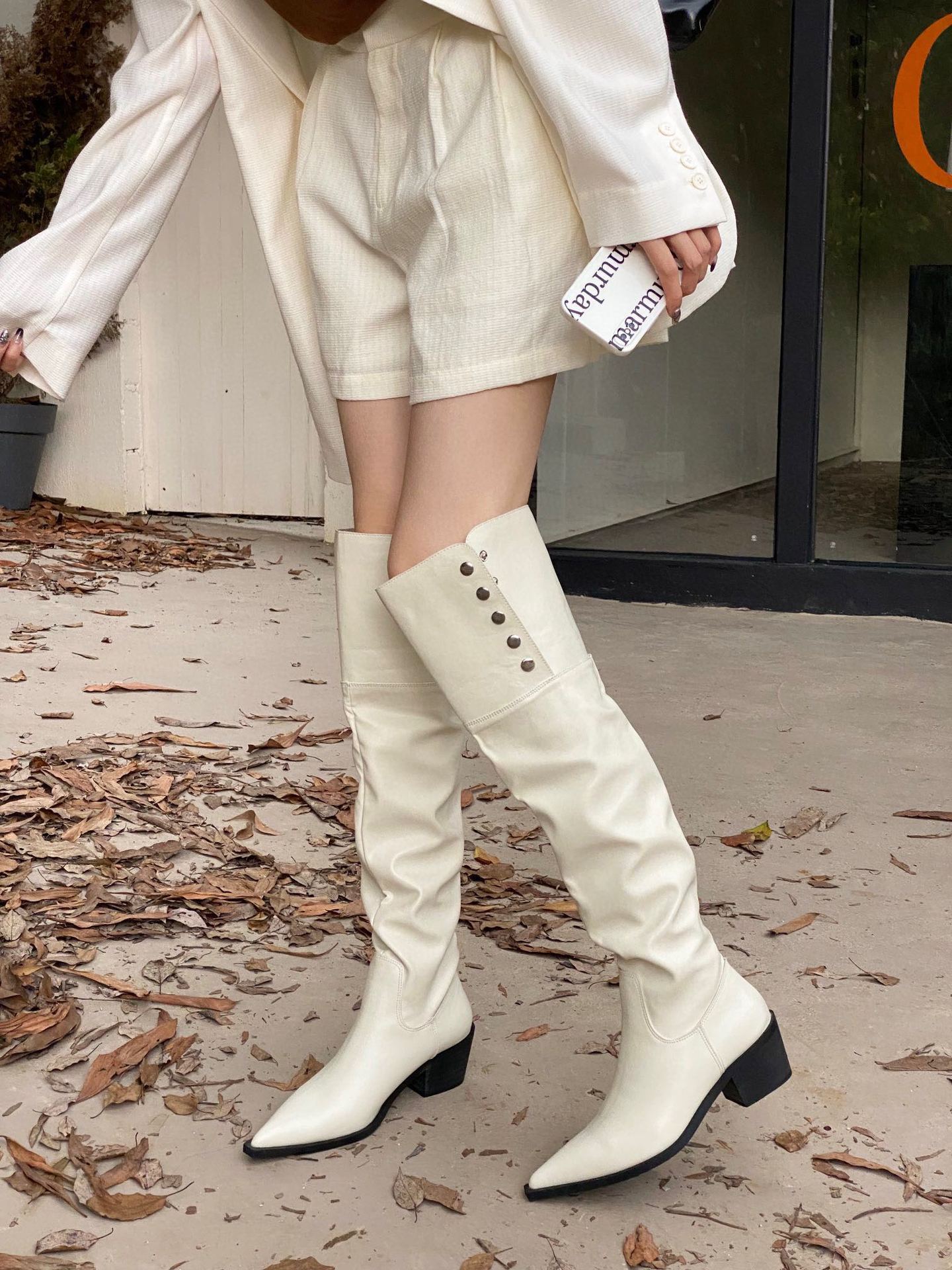 

2025 new over-the-knee boots women s niche design two-wear stacking boots high knight boots thick heel western cowboy boots 35