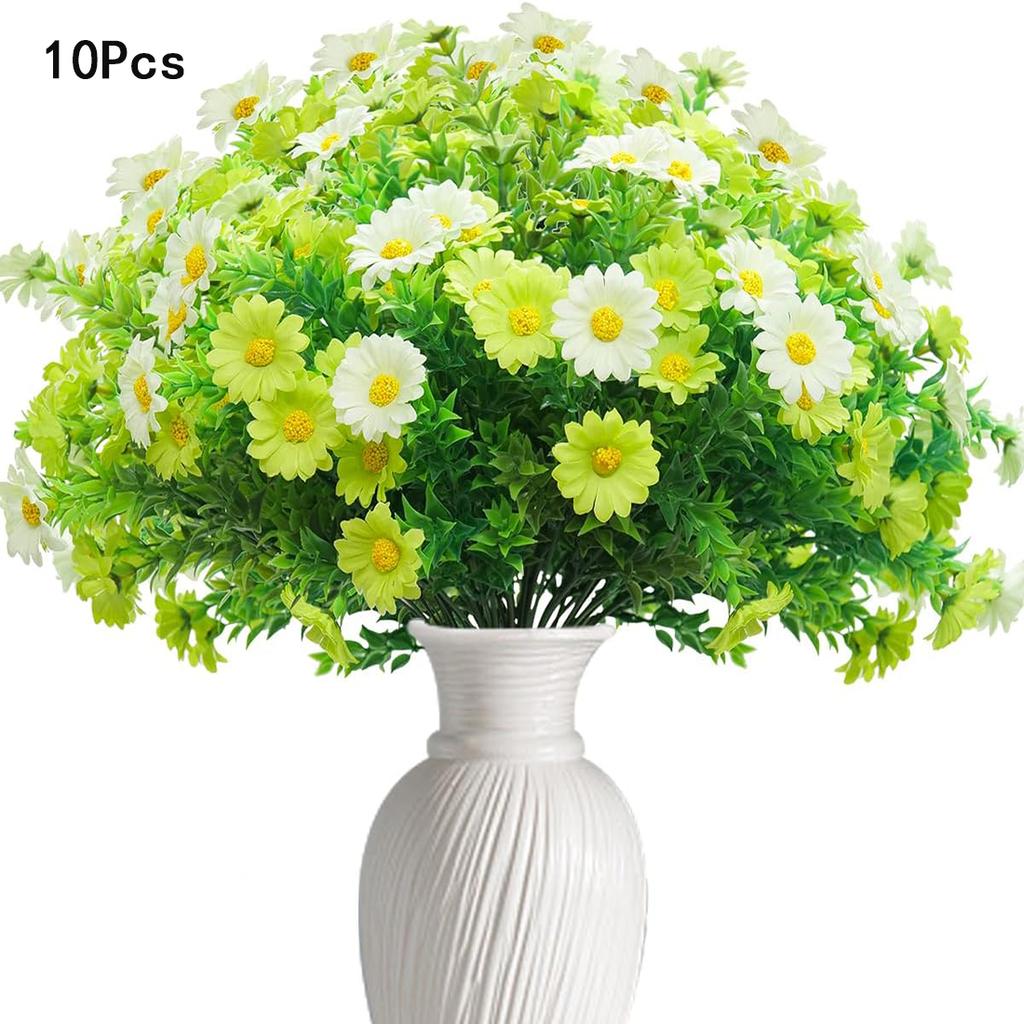 10pcs Artificial Daisies Flowers Outdoor Fake Plastic Plants UV Resistant Faux Greenery Shrubs Greenery for Hanging Planters