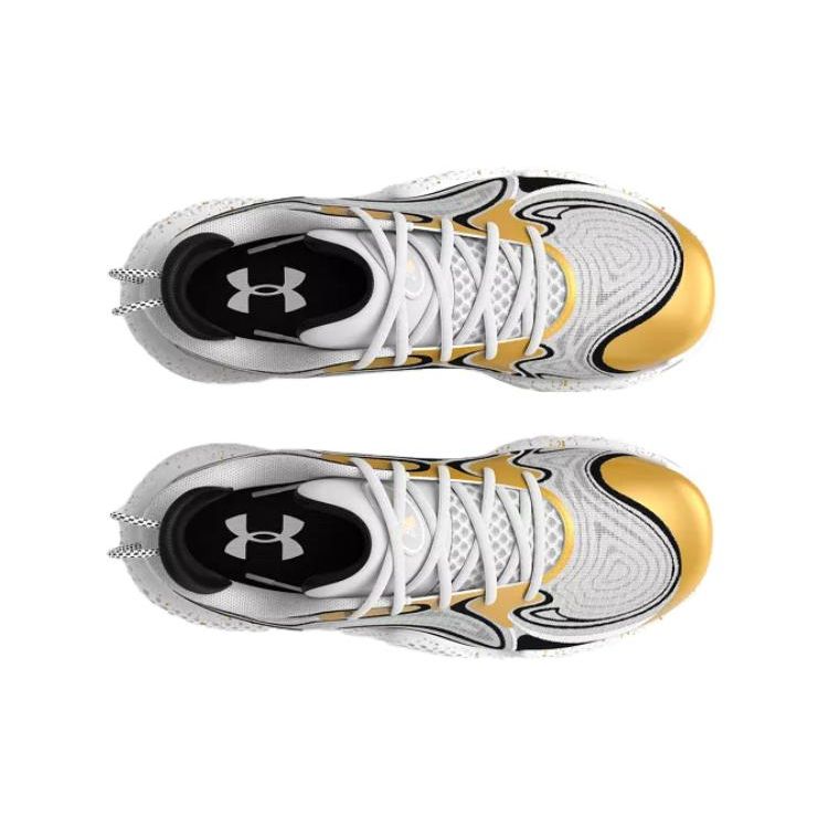 Under Armour Spawn 6 White Metallic Gold Unisex Sneakers Black 3027263-100