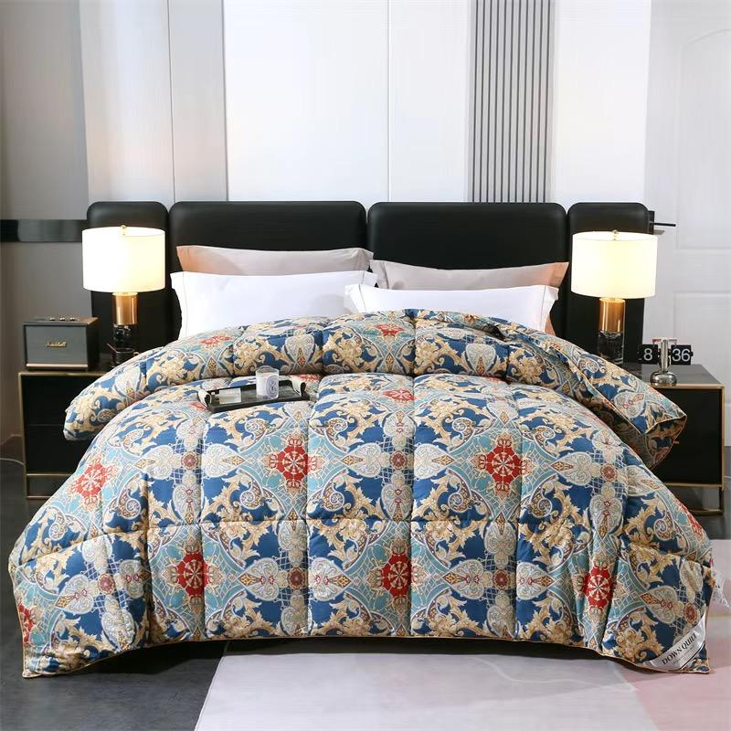 New 95 Printed El Down Quilt White Goose Down Winter Quilt, Easy Temperature Locking Comforter Thickened Warm Blanket