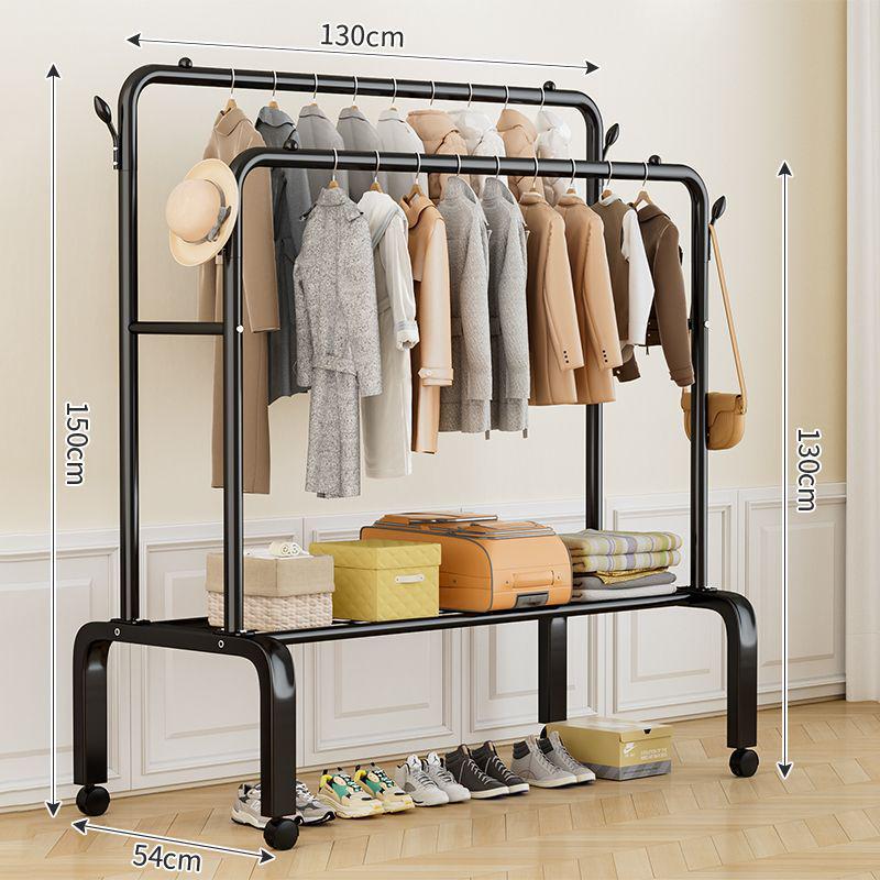 Indoor Double-Rod Floor-Standing Clothes Rack for Balcony or Bedroom