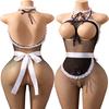Maid Baby Dolls Dress With Exposed Breasts And Sexy Crotchless Lingerie Women Erotic Cosplay Babydoll Fishnet Full Bodystockings