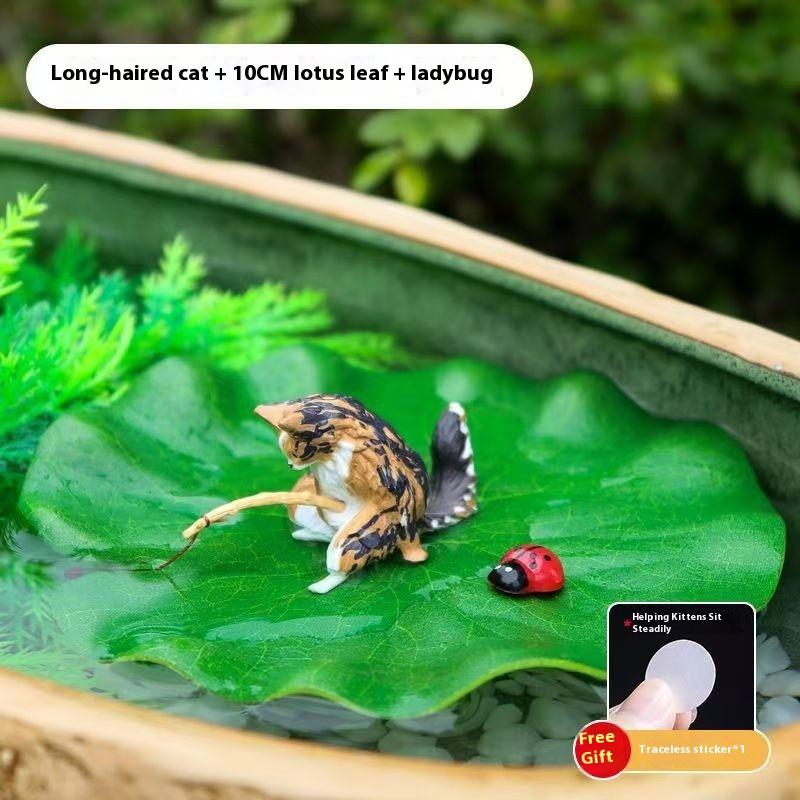 

1 Set Home Desktop Decoration Realistic Cats And Leaf Ladybird Resins Figurines Fishtank Accessories Unique Birthday Gifts A5
