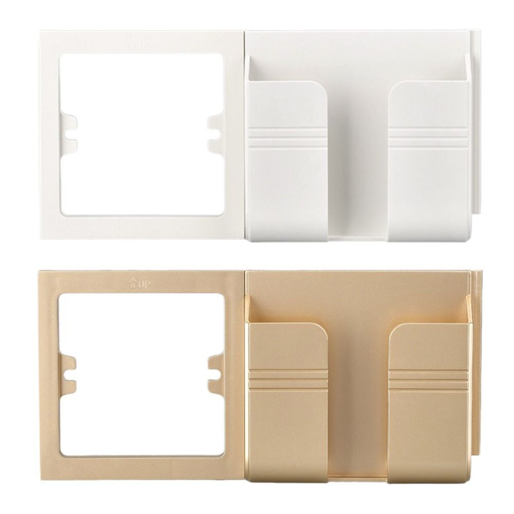 GrliTra 4Pcs Adhesive Wall Mount Phone Holder/ Charging Stand And Remote Control Stand Multipurpose Socket Pocket Universal Deck Storage Box For Bedroom Kitchen Bathroom Office