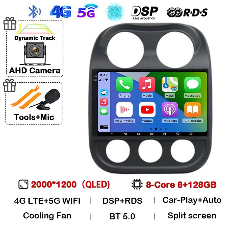 Android 14 Carplay Auto Car Radio For Jeep Compass Patriot 2010 2011 2012 2013 2014 2015 2016 GPS Multimedia Stereo Player QLED