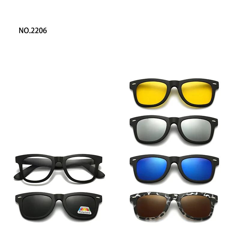 6 In 1 Magnetic Clip Sunglasses prescription Spectacles Men Women Polaroid Night Vision Lenses Glasses