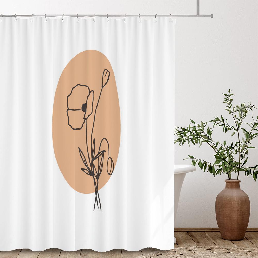 Nordic Abstract Minimalist Flowers Shower Curtain Decor Bathroom Curtain Floral Fabric Hanging Curtain Bathroom Decor With Hooks