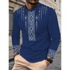 Men's Tribal Print Long Sleeve T-Shirt - Fashion Round Neck Geometric Mosaic Design, Suitable for Casual Outings and Autumn/Winter Wear