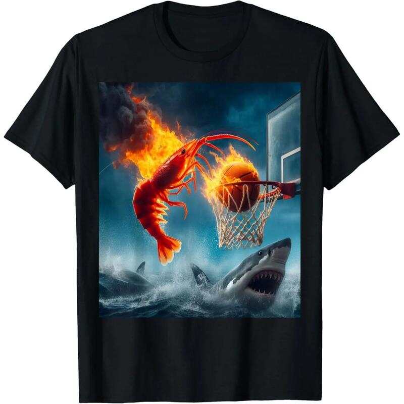 

Unisex T-shirt with shrimp and shark design, featuring a fun fishing theme. XXXL