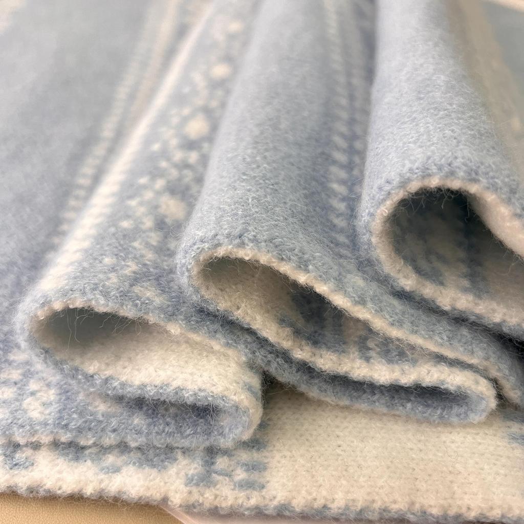 Korean Retro Fair Isle Wool Snood - Double-Sided, Cold-Proof Blue Scarf