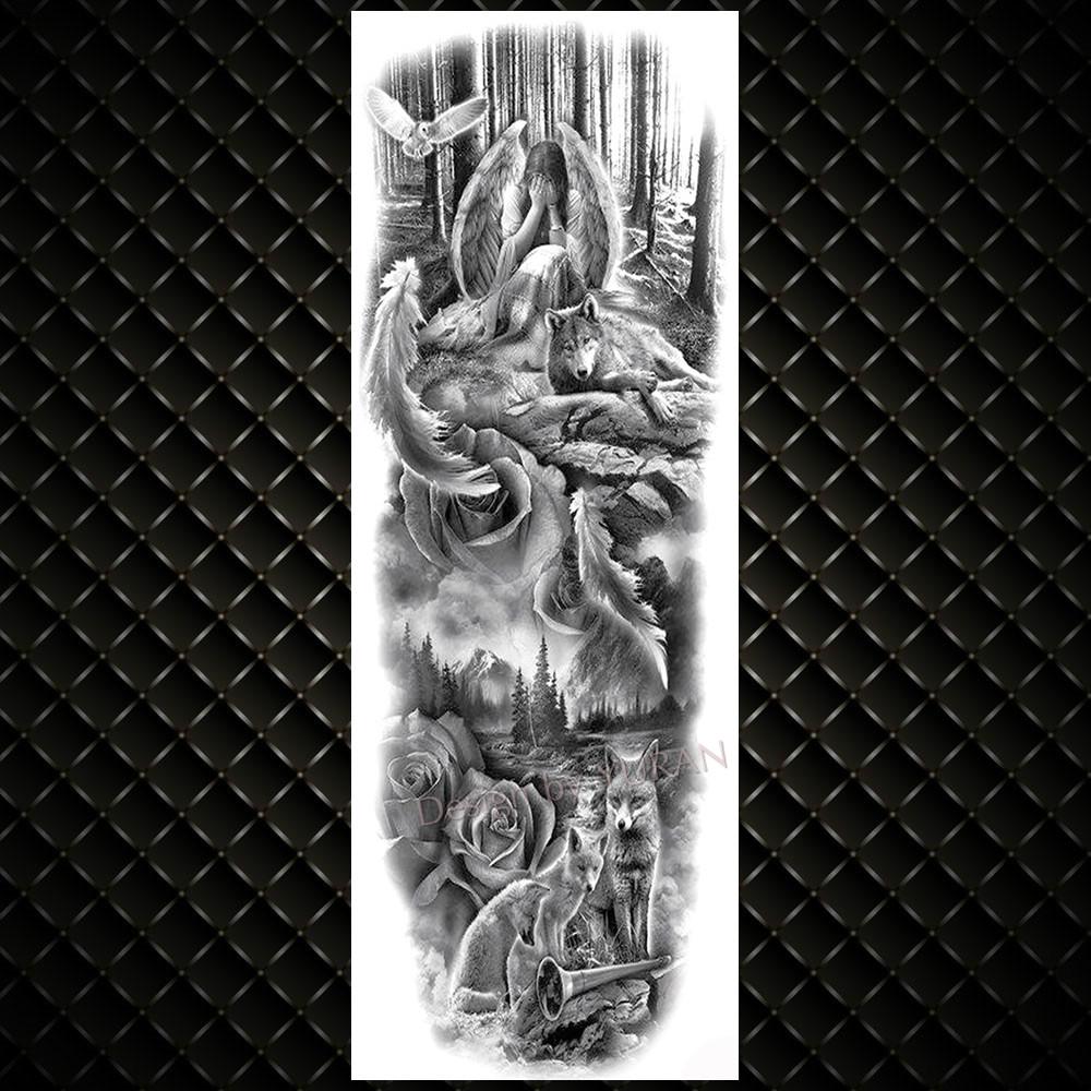 YURAN Realistic Full Flower Arm Temporary Tattoos For Men Women Rose Evil Eye Fake Tattoo Sticker Water Tranfer Body Art Tatoos