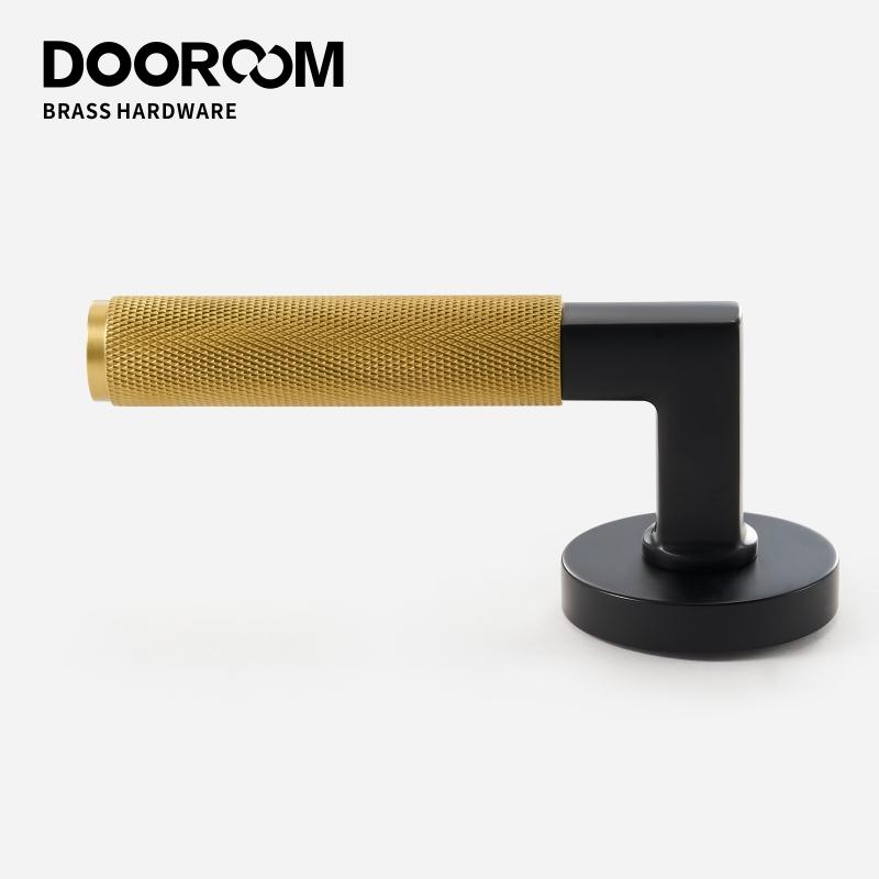 DOOROOM Brass Knurled Thumb Turn Key Latch Lever Handle Cylinder Key Escutcheon Passage Room Lock