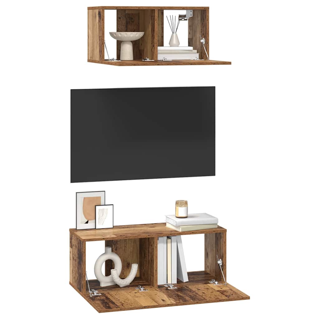 vidaXL Wall Mounted TV Cabinet Set 2 pcs Reclaimed Wood Effect Particleboard