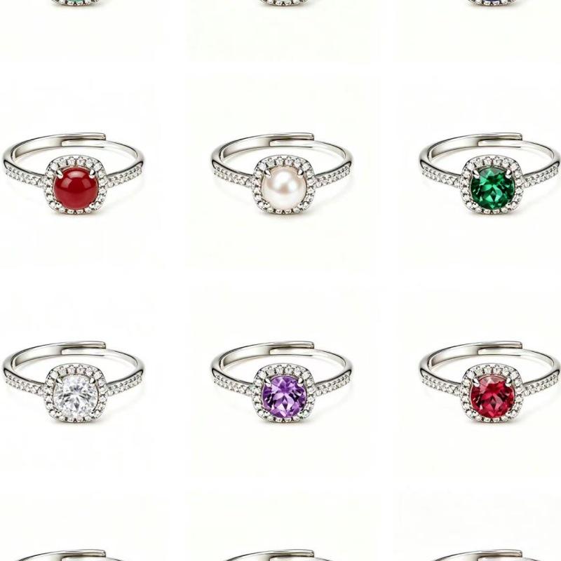 Princess Diana Style Zodiac Stone Ring with Colored Gemstones & Diamonds in S925 Silver